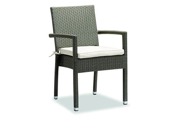 Outdoor wicker dining chairs with teak