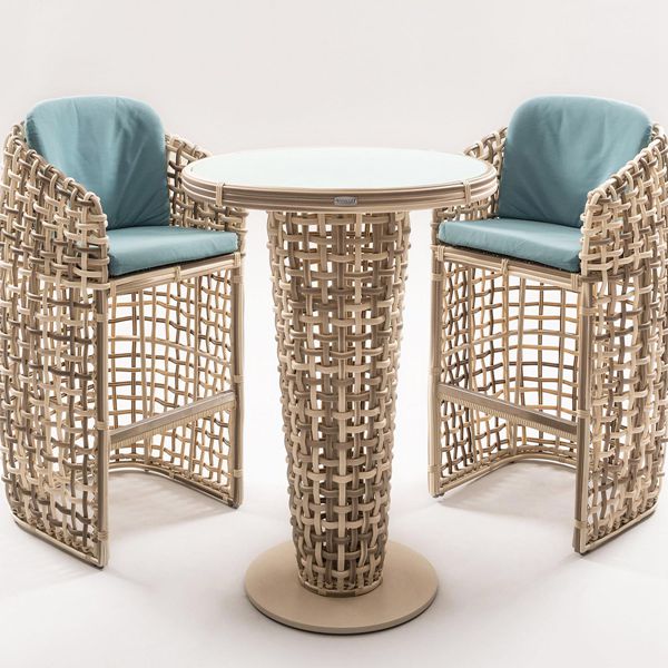 Outdoor Bar Set With Circle Wicker and Sunbrella Cushion