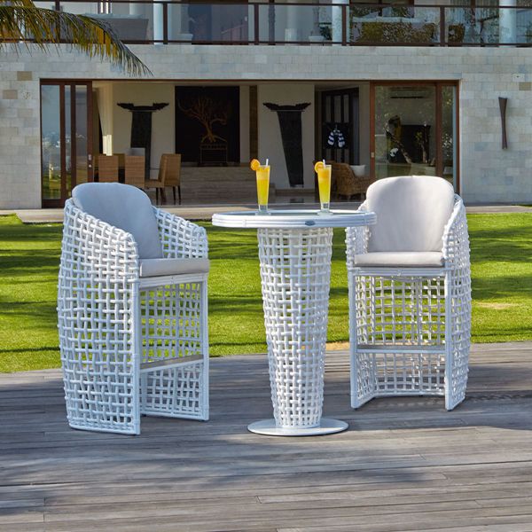 Outdoor Bar Set With Circle Wicker and Sunbrella Cushion