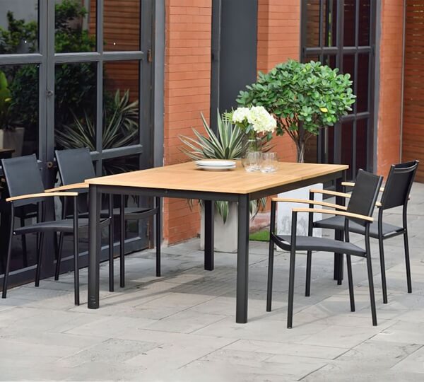 Teak Outdoor Dining Table With Chairs Textilene