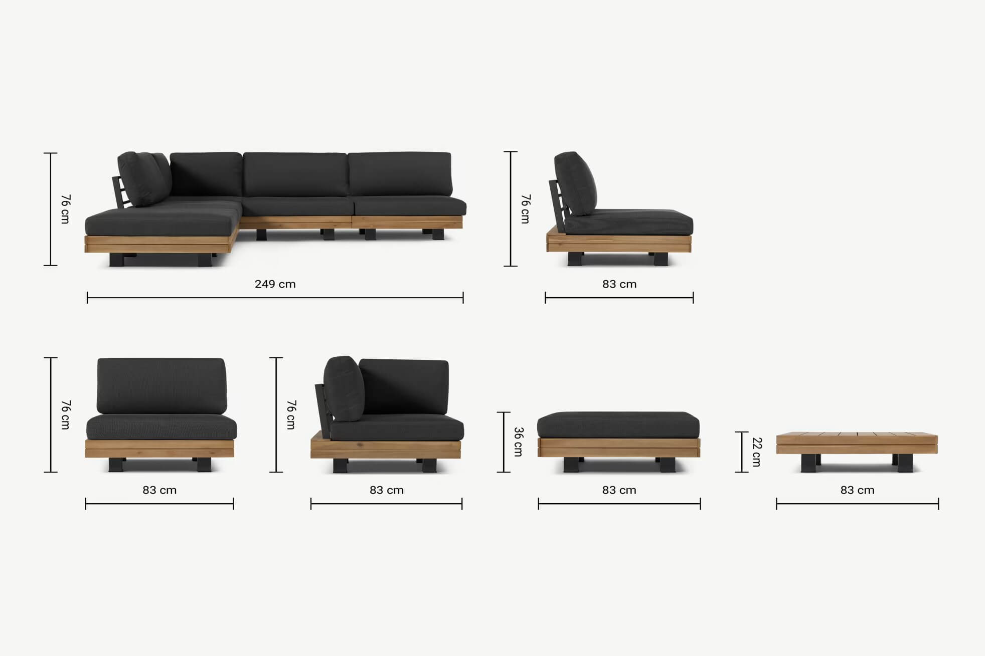 High end outdoor furniture teak wood garden corner sofa