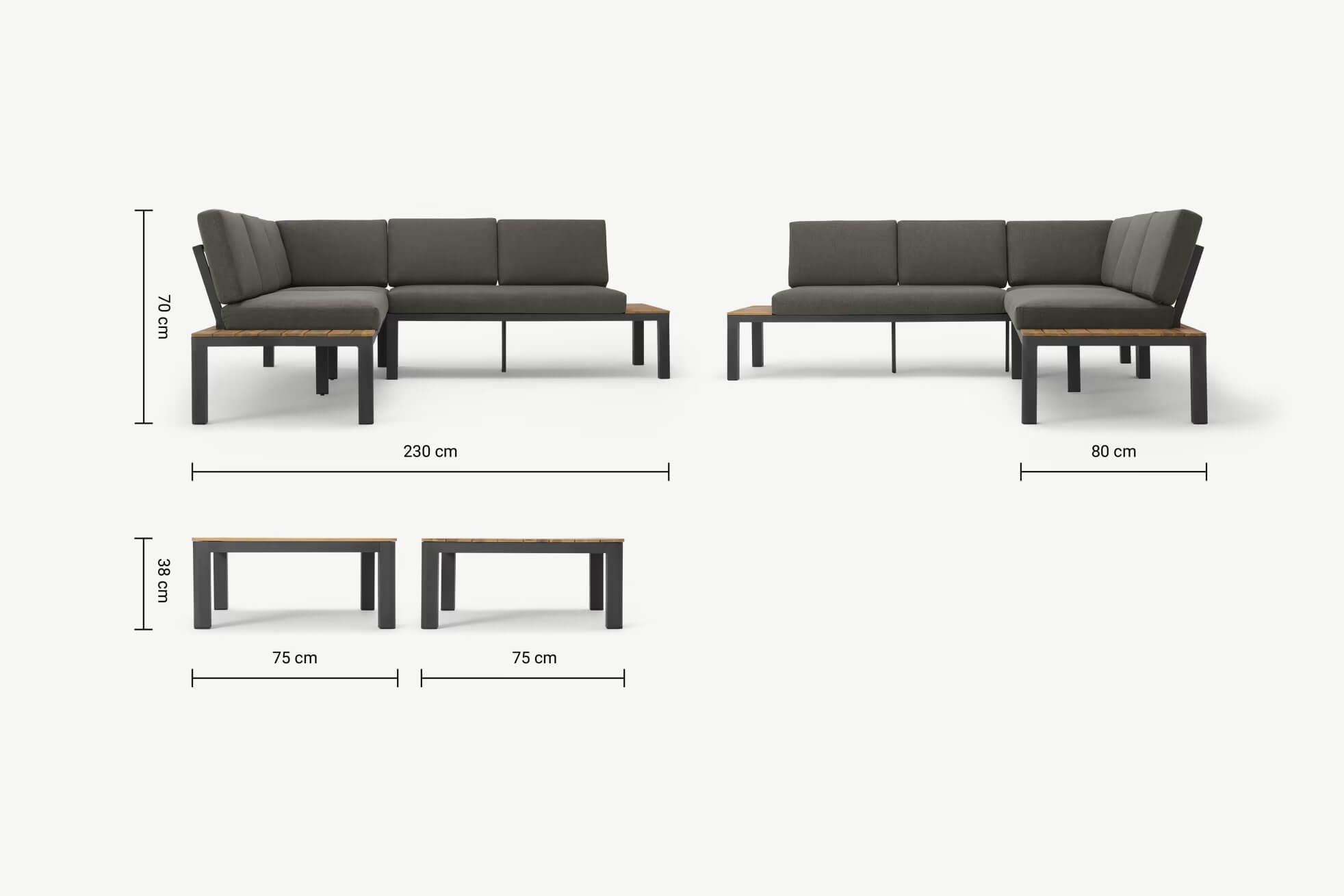 Modern garden corner lounge set with teak wood table