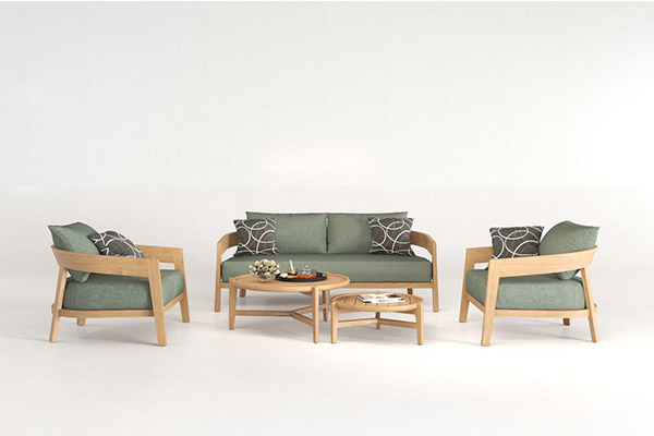 Curve teak outdoor furniture sofa with coffee table