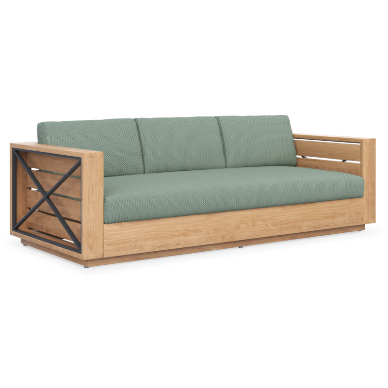 Luxurious outdoor furniture modular sofa with teak wood and confortable cushions