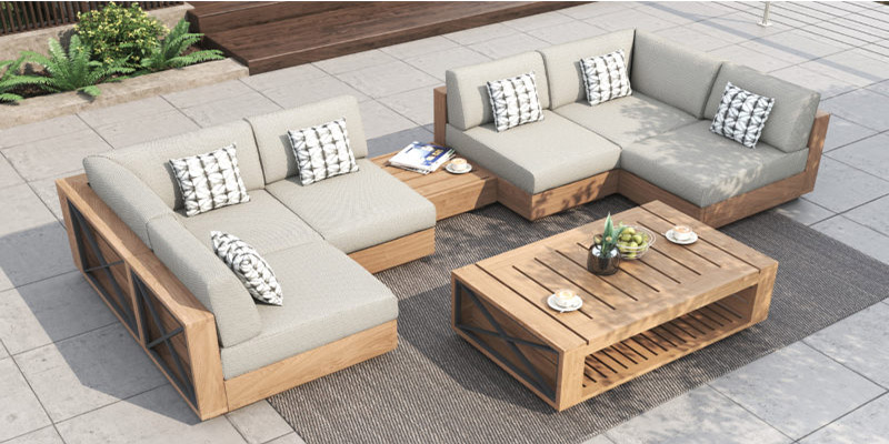 Curve teak outdoor furniture sofa with coffee table