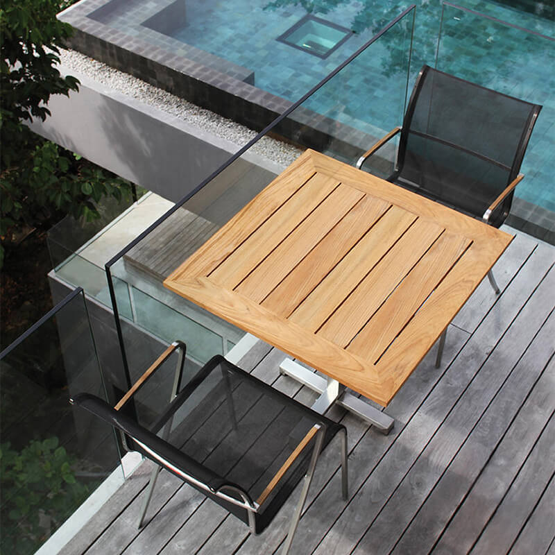 Outdoor teak and stainless steel furniture|outdoor cafe table with chairs