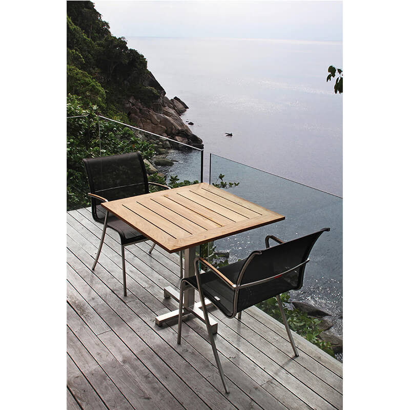 Outdoor teak and stainless steel furniture|outdoor cafe table with chairs