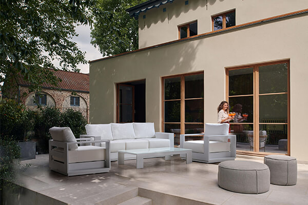 Contemporary garden furniture corner set grey and white color