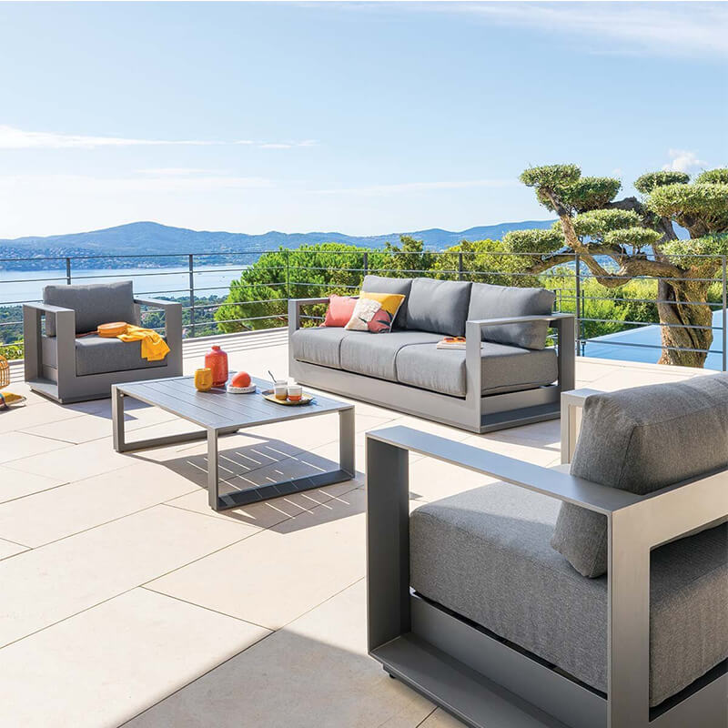 Contemporary garden furniture corner set grey and white color