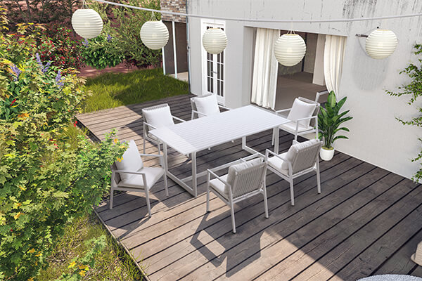 White rectangle garden dining set table with curved chair design China