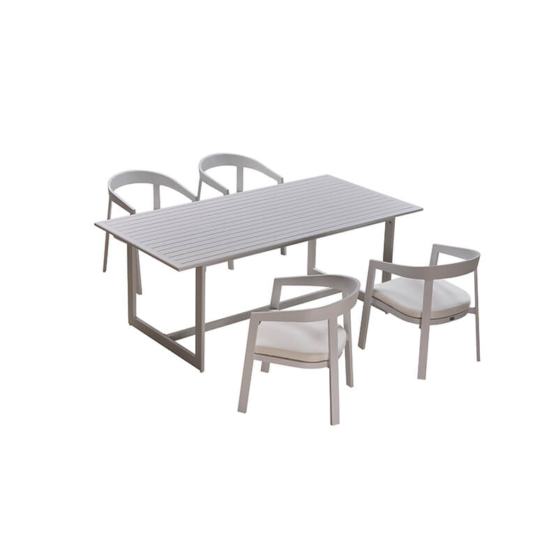 White rectangle garden dining set table with curved chair design China